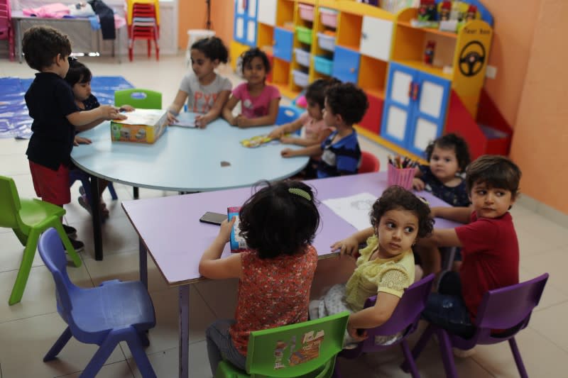 Gaza nursery schools reopen as Palestinians ease COVID-19 restrictions, in Gaza City