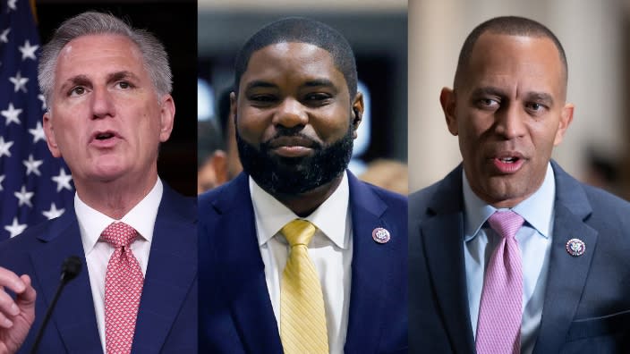 Left to right: U.S. Reps. Kevin McCarthy of California, Byron Donalds of Florida, Hakeem Jeffries of New York. All three congressmen were nominated for speaker of the U.S. House of Representatives on Wednesday, Jan. 4, 2023. (Photo: Getty Images)