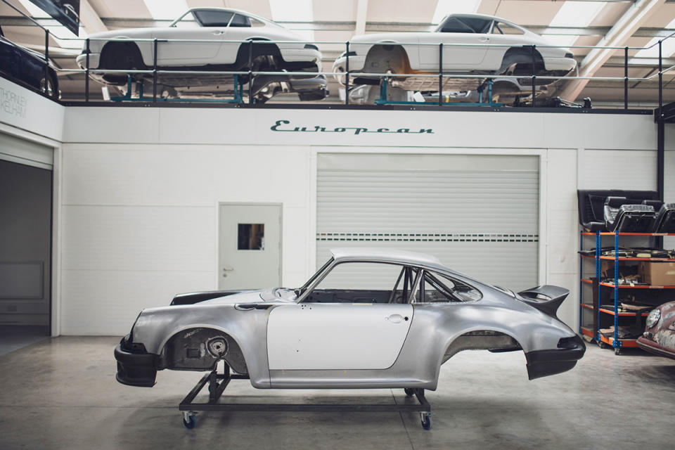 A classic Porsche 911 in the process of being re-envisioned for the team’s European series.