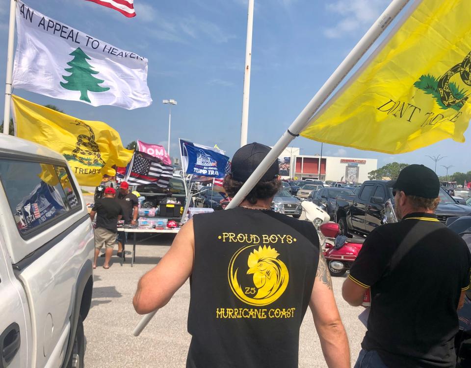 The far right Proud Boys group was represented at the April 24 “Save America” rally in Bradenton.