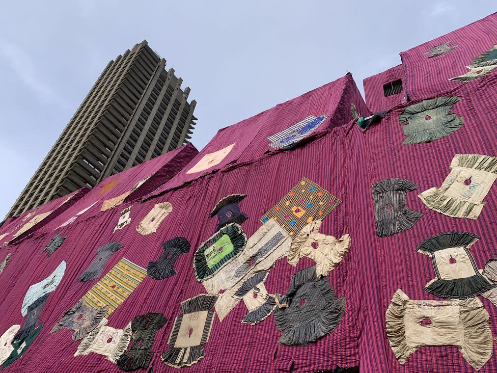 'Purple Hibiscus', an installation by Ghanaian artist Ibrahim Mahama, on display at the Barbican.