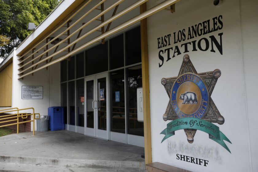 EAST LOS ANGELES, CA MARCH 7, 2019: Entrance of the East Los Angeles Sheriff's station in East Los Angeles, CA March 7, 2019. Several new sheriff's deputies working in East L.A. allege that they were hazed by older deputies belonging to the Banditos, a clique known to harass young Latino officers in East L.A. (Francine Orr/ Los Angeles Times)