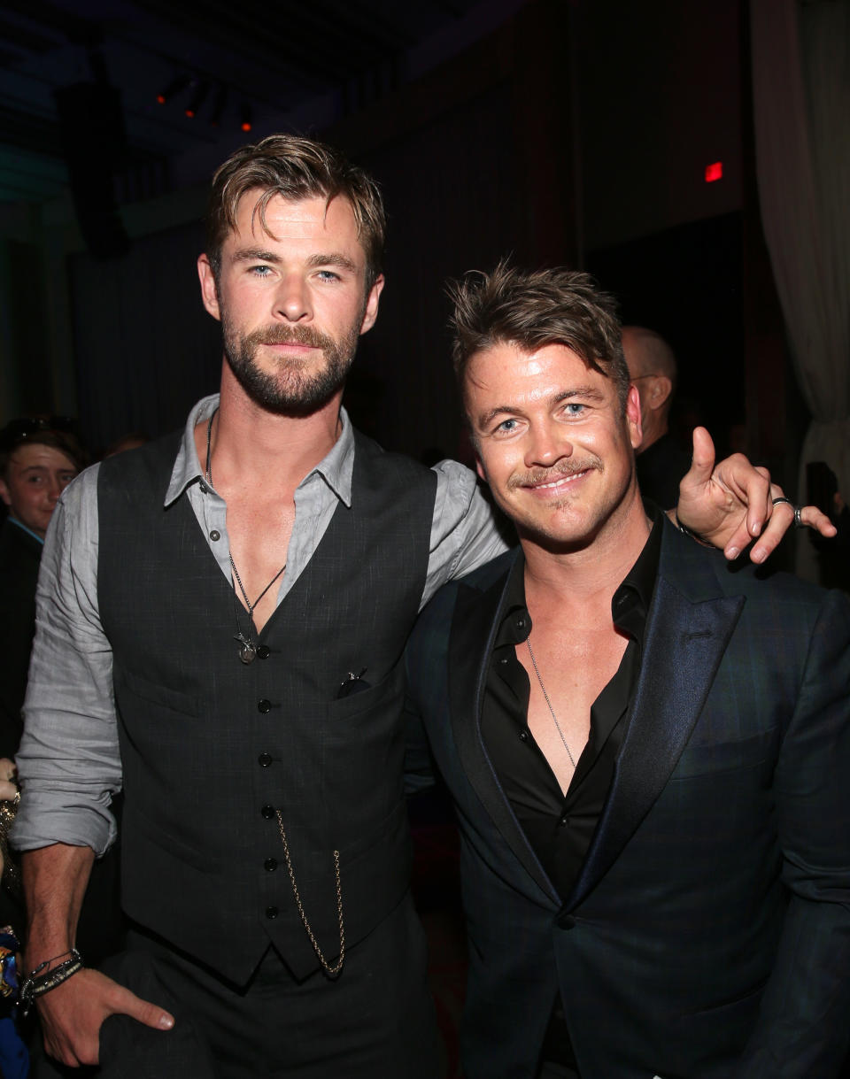 <p>Two Hemsworths are always better than one! Chris, who is Thor, brought his <em>Westworld</em> actor brother Luke. (Photo: Jesse Grant/Getty Images for Disney) </p>