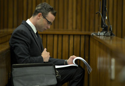 Oscar Pistorius sits in court during his ongoing murder trial in Pretoria, South Africa. (AP)