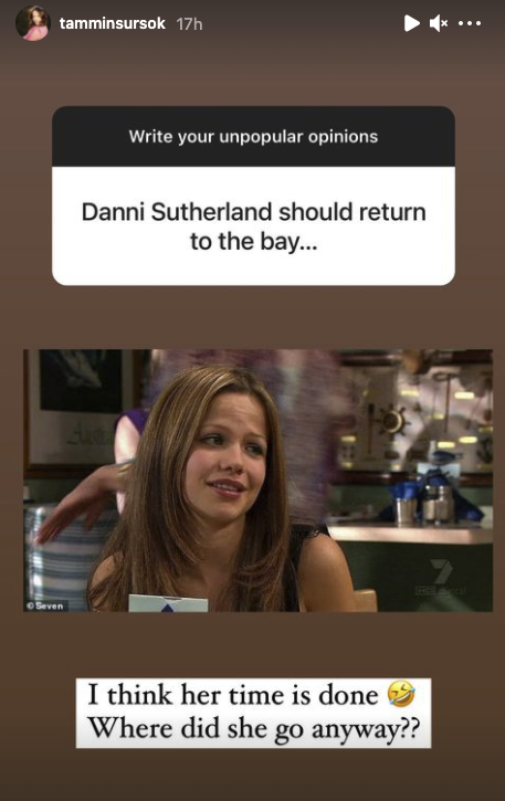 Tammin asked fans to share their unpopular opinions on her Instagram Stories when one person said they thought Dani 