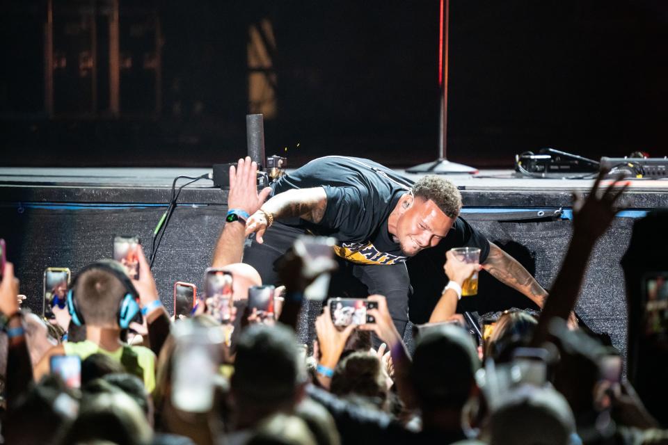 Kane Brown performs on the Iowa State Fair Grandstand.