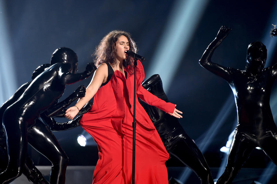 <p>Alessia Cara performs during the VMAs. (Photo: John Shearer/Getty Images for MTV) </p>