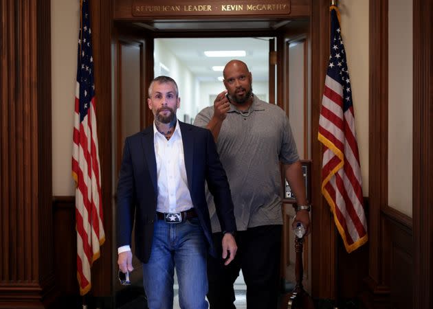 Metropolitan Police Officer Michael Fanone and U.S. Capitol Police Officer Harry Dunn at the U.S. Capitol on June 25, 2021, after meeting with House Republican leader Kevin McCarthy. (Photo: Win McNamee via Getty Images)