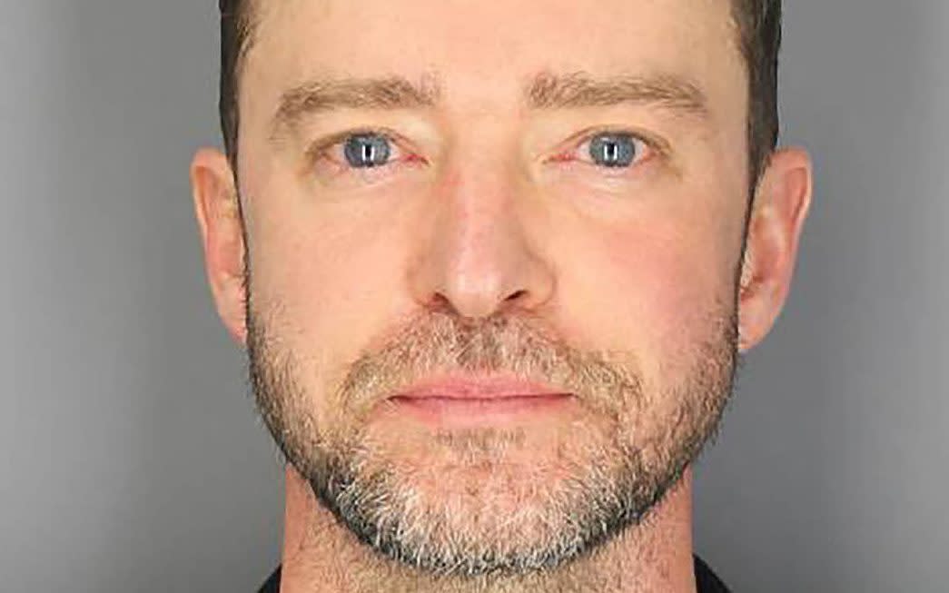 Justin Timberlake's mugshot after being arrested on Monday