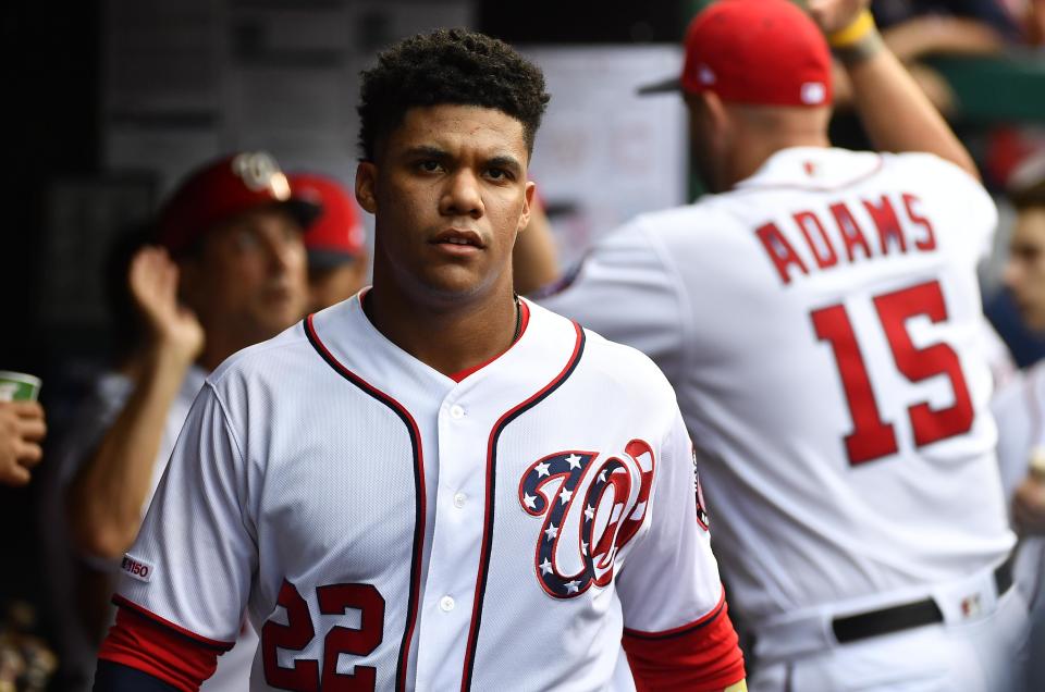 Juan Soto has Nats fans not missing Bryce Harper. (Brad Mills-USA TODAY Sports)