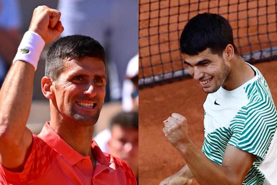 Collision course: Novak Djokovic and Carlos Alcaraz are on track to meet in the semi-finals (Getty Images/Reuters)