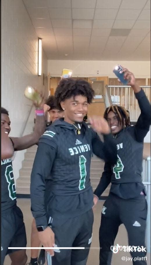 Venice High School student Jayshon Platt, center, has made the school's staircase a viral sensation after posting videos of himself and friends dancing in the stairwell that have garnered millions of views.