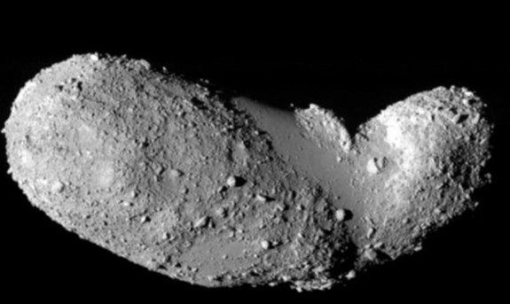 Named 25143 Itokawa, this asteroid is some 540 meters by 270 meters by 210 meters. Japan's robotic Hayabusa spacecraft rendezvoused with asteroid Itokawa in mid-September 2005 and studied the space rock's shape, spin, topography, color, composi