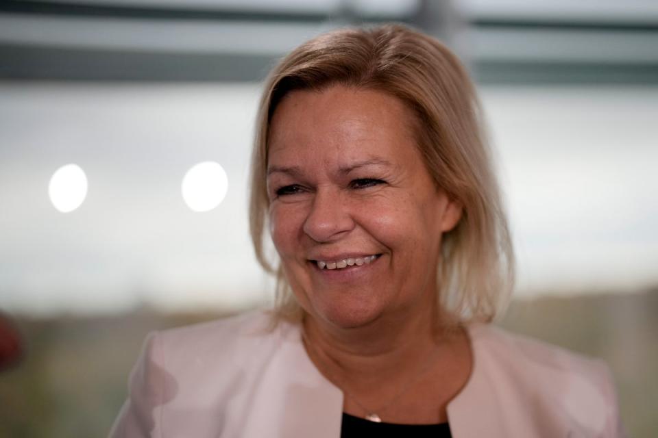 Interior minister Nancy Faeser described those involved in the plot as ‘enemies’ of Germany’s democracy (Copyright 2022 The Associated Press. All rights reserved)