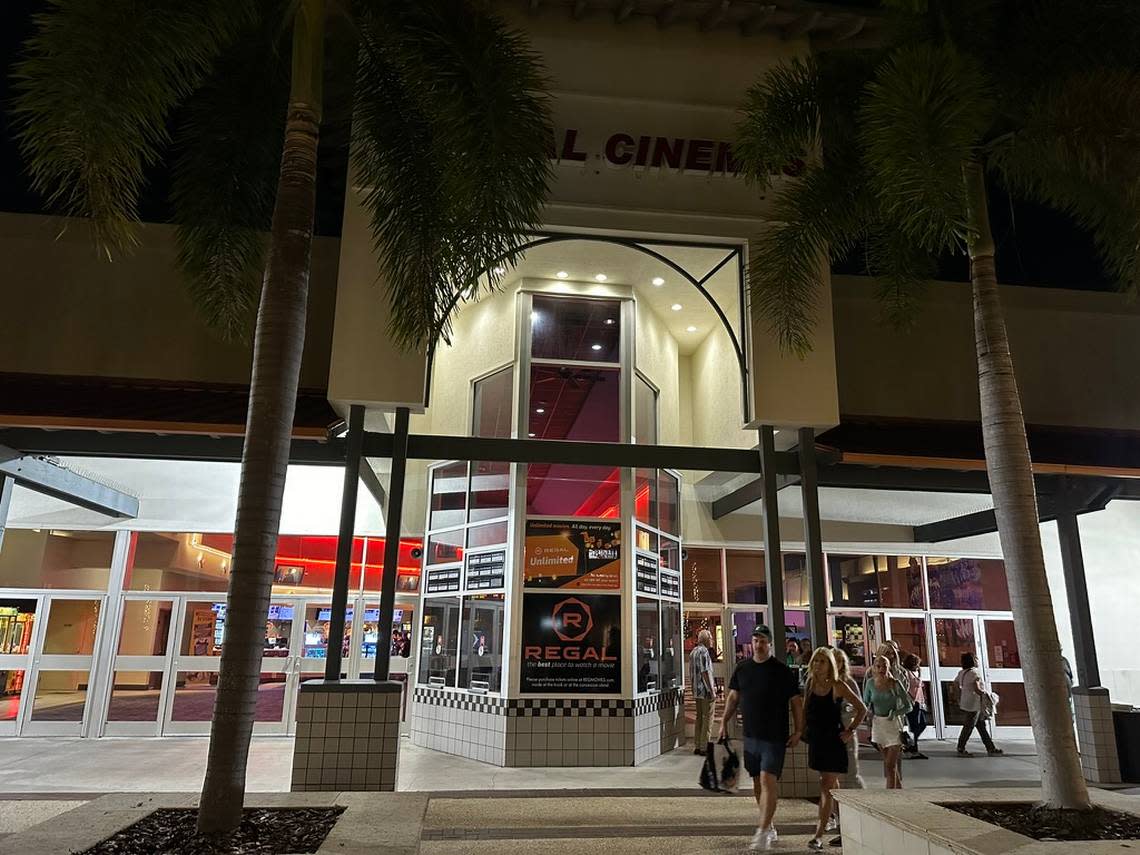 Regal Cinemas at The Falls on a Saturday night just after 9 p.m. on Nov. 25, 2023, the night after Black Friday. The Falls has had a movie multiplex here since the mall opened in 1980 and it has been remodeled over the years. The aging theater could be refurbished in 2024, according to a staffer. Mall owners have not confirmed those plans.