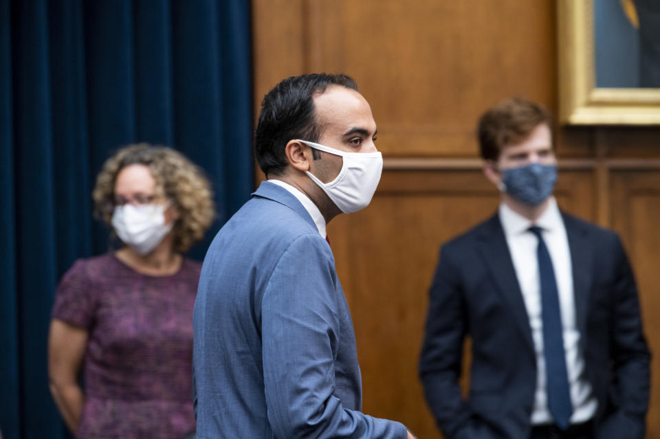 UNITED STATES - OCTOBER 27: Rohit Chopra, director of the Consumer Financial Protection Bureau, arrives to testify in the House Financial Services Committee hearing on 