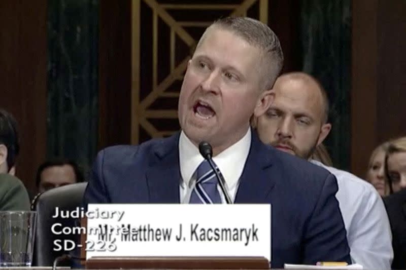 FILE PHOTO: Matthew Kacsmaryk answers questions during his nomination hearing by the U.S. Senate Committee on the Judiciary