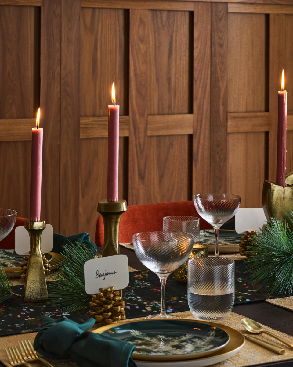 A Christmas tablescape with handwritten place names