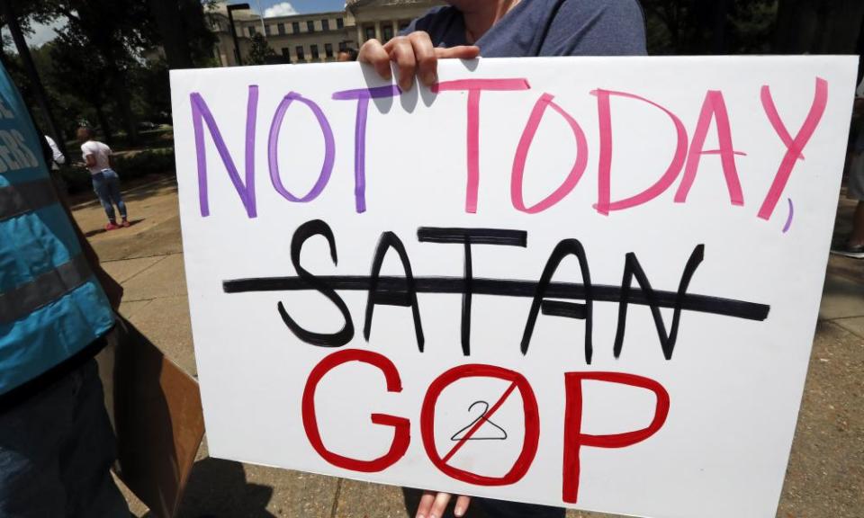 An abortion rights advocate at the Capitol in Jackson, Mississippi in 2019.