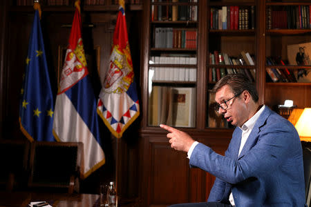 Serbian President Aleksandar Vucic speaks during an interview with Reuters in Belgrade, Serbia, September 13, 2018. REUTERS/Djordje Kojadinovic