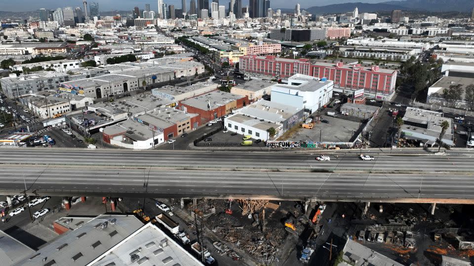 Interstate 10 was empty on Monday due to closure following the fire. - Jae C. Hong/AP