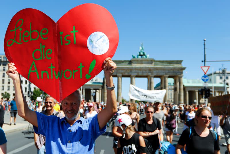 Demonstration against the government's restrictions amid the coronavirus disease (COVID-19) outbreak, in Berlin