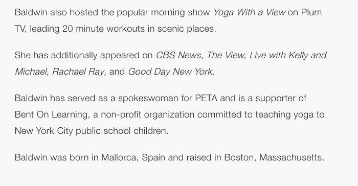 Hilaria Baldwin’s CAA speakers biography as of Monday morning. (Photo: SCREENSHOT OF CAA WEBSITE)