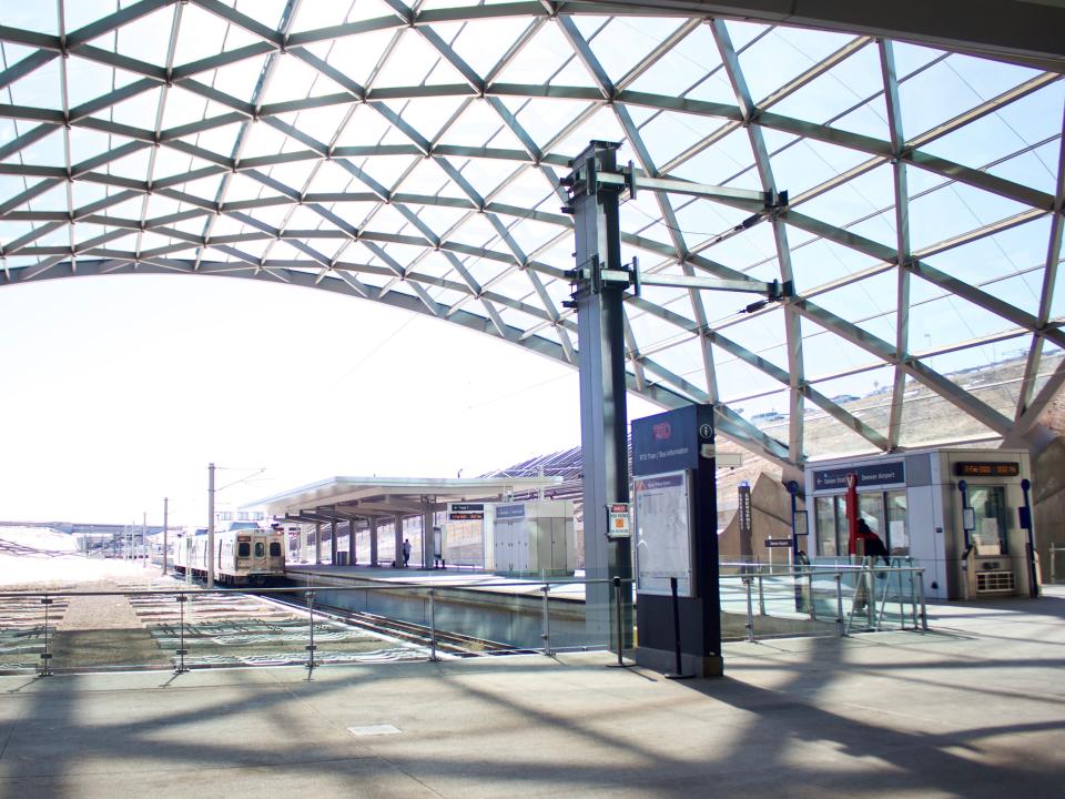 Transit station below Denver Airport and Westin Denver Airport Hotel.