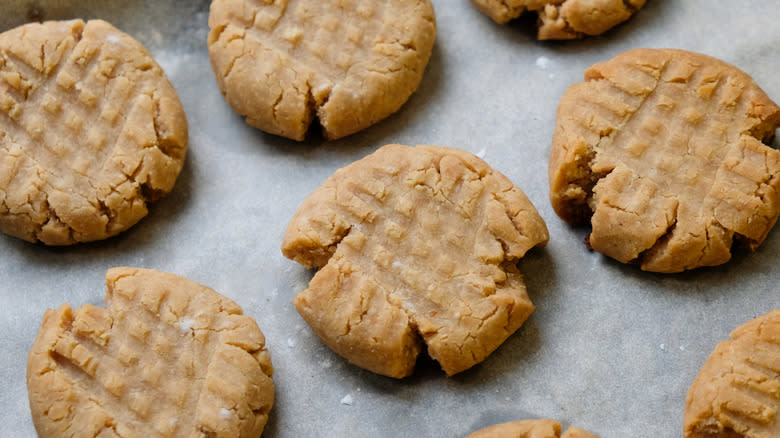 Peanut butter cookies on a baking sheet