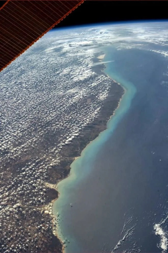 Esta foto mostra a extraordinária costa do Nordeste brasileiro (Foto: Karen Nyberg/NASA)