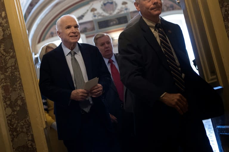 Senator John McCain (R-AZ) leaves after a procedural vote on healthcare on Capitol Hill July 25, 2017 in Washington, District of Columbia