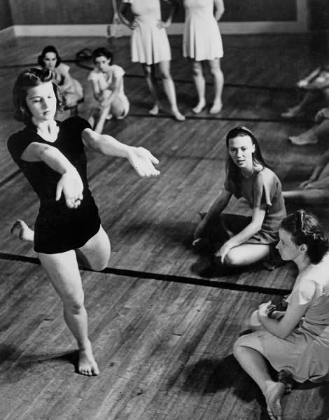 A 1937 photo shows Betty Ford practicing in a class at the Bennington College Summer School of Dance in Bennington, Vermont. (Courtesy Gerald R. Ford Presidential Library & Museum)