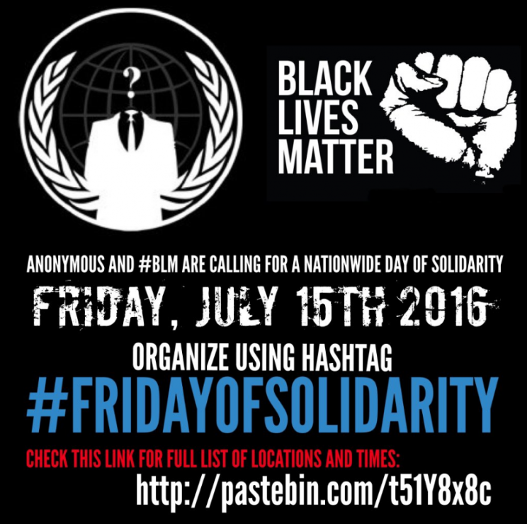 Screenshot of the poster used to promote protests supposedly organized by Black Lives Matter and the hacktivist group Anonymous. (Via anonhq.com)