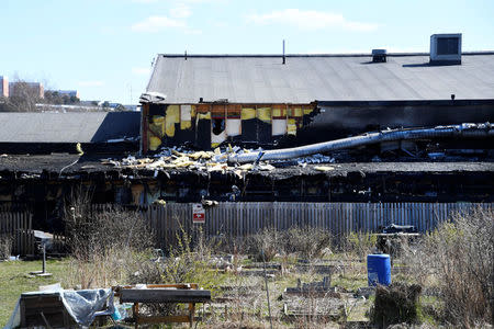 Parts of the Imam Ali mosque in Jarfalla north of Stockholm, Sweden has been destroyed in a fire during the night of May 1, 2017. Anders Wiklund/TT News Agency via Reuters