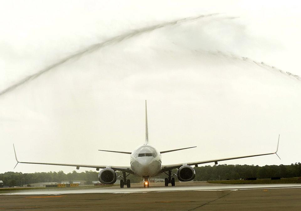 The Wilmington International Airport celebrated 3 inaugural flights on Avelo Airlines from ILM to West Palm Beach, Wilmington, DE, and Tampa Thursday June 22, 2023 in Wilmington, N.C. It is also the 1 year anniversary of when Avelo started service at ILM.  KEN BLEVINS/STARNEWS