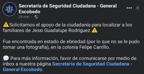 El pasado 19 de enero, la familia de Jessica Guadalupe se enteró por medio de una publicación de Facebook de la Secretaría de Seguridad de Escobedo que la joven había sido detenida.