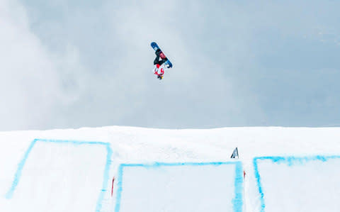 Aimee Fuller flying high in Laax - Credit: Aivars Zarins MOTIONSTOPPERS.COM