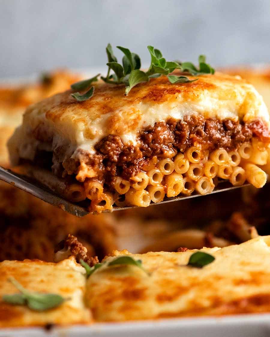 Ground Beef Greek Pasta Bake