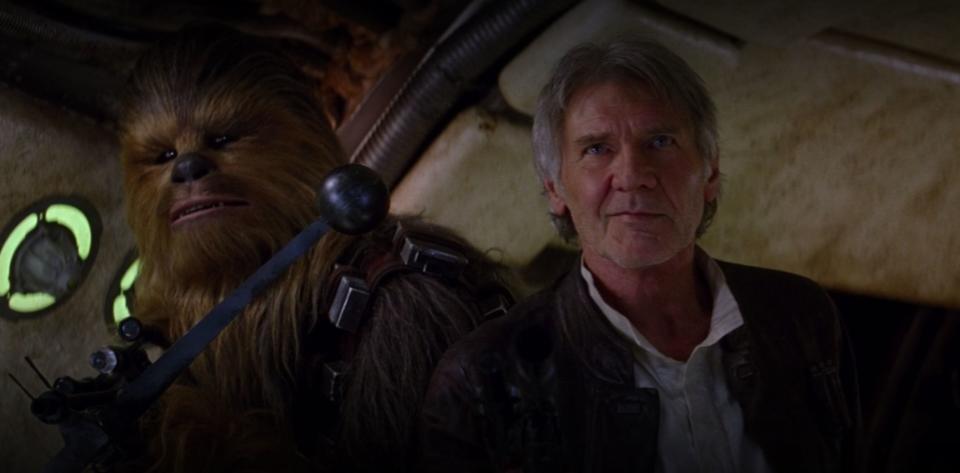 This is what happens when Harrison Ford is forced to answer a question on the Force. (Photo: Disney and Lucasfilm)