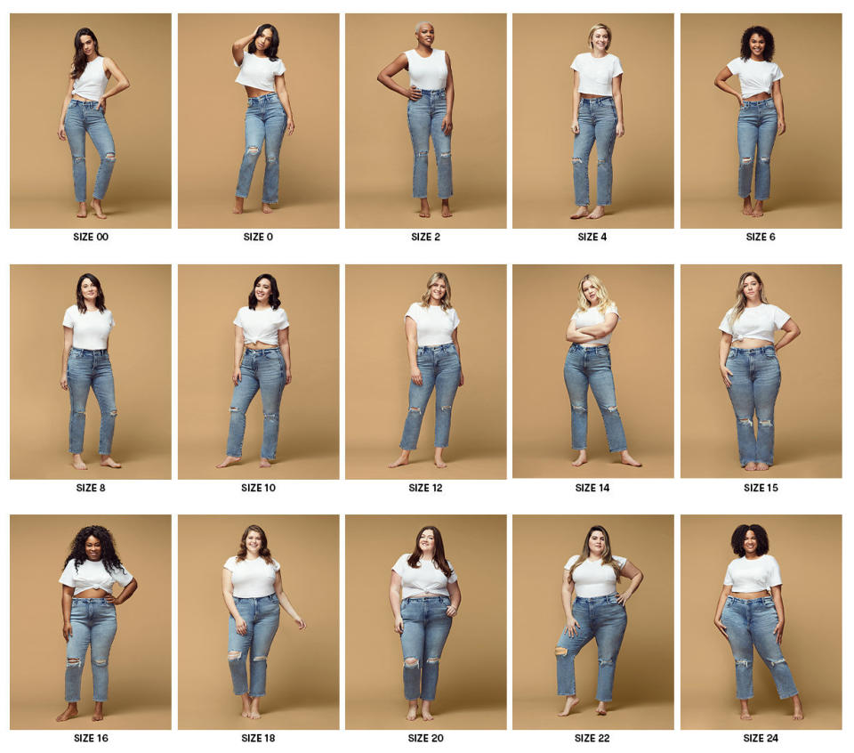 Good American's new sizing tool shows 15 sizes on 15 different models so customers can find the right style, fit and size.&nbsp; (Photo: Good American)