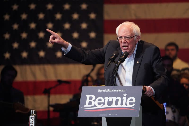 U.S. Democratic presidential candidate Senator Sanders speaks during a rally in Cedar Rapids