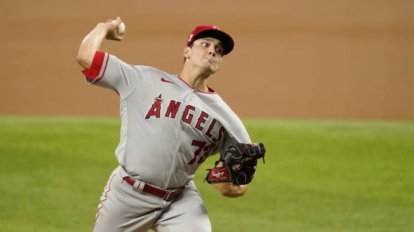 Chris Rodriguez starting pitcher Chris Rodriguez throws to the Texas Rangers in a baseball game in Arlington, Texas, Monday, Aug. 2, 2021. (AP Photo/Tony Gutierrez)