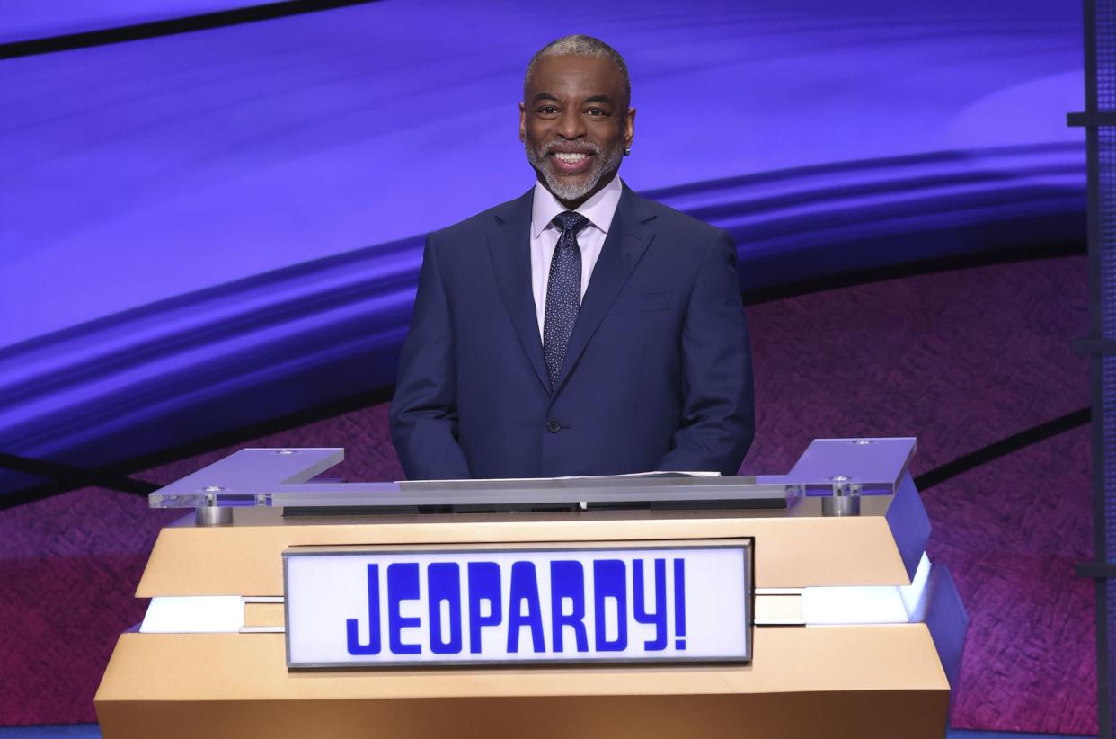 "Jeopardy!" guest host LeVar Burton on the set of the game show.