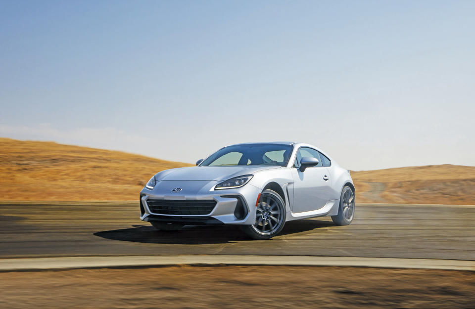 This photo provided by Subaru shows the 2022 BRZ. This redesigned sport coupe has a more powerful engine and new technology features. (Subaru of America via AP)
