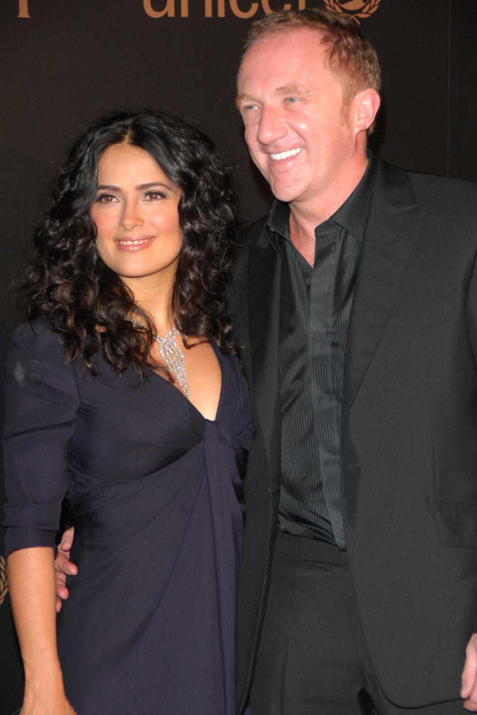 NEW YORK, NY - FEBRUARY 6: Salma Hayek and Francois-Henri Pinault attend GUCCI and MADONNA host A NIGHT TO BENEFIT RAISING MALAWI AND UNICEF at the United Nations on February 6, 2008 in New York City. (Photo by CHANCE YEH/Patrick McMullan via Getty Images)