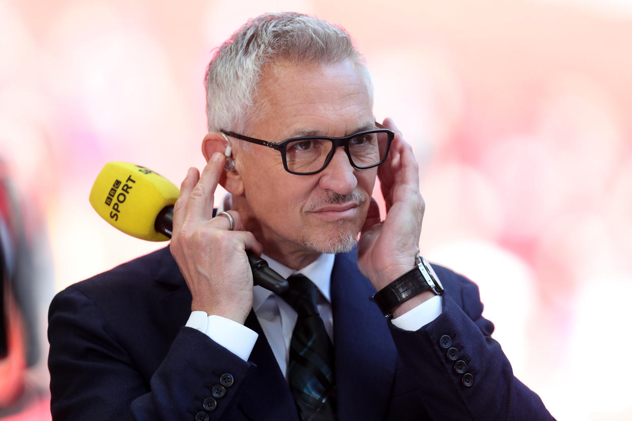 16 April 2022 Wembley - FA Cup semi-final - Manchester City v Liverpool - Gary Lineker working for the BBC.(Photo by Mark Leech).