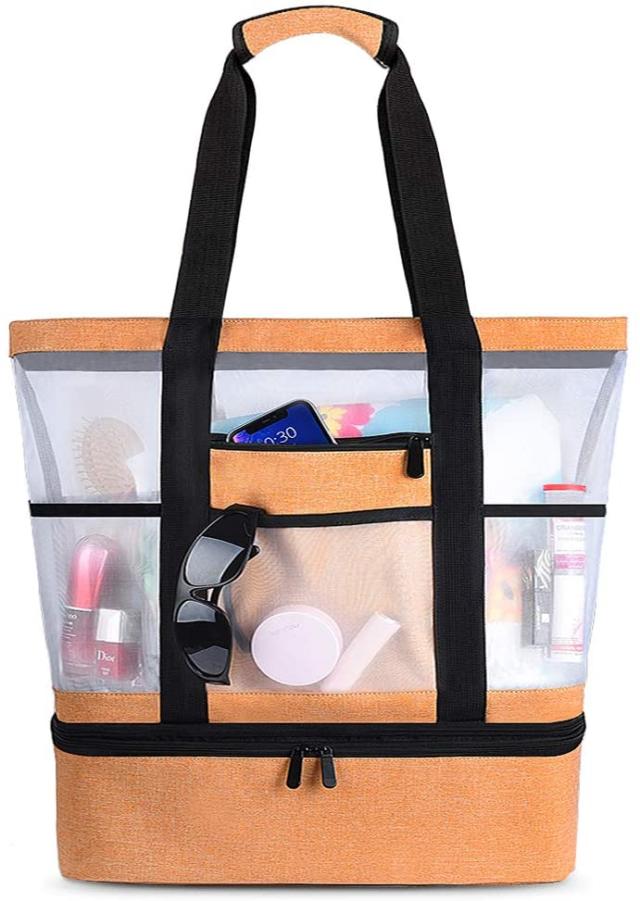 2-in-1 Mesh Beach Tote Bag with Detachable Cooler Bag