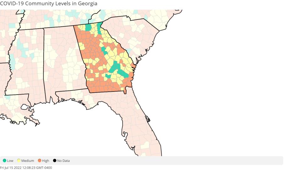 COVID-19 community levels in Georgia, 7/15/2022