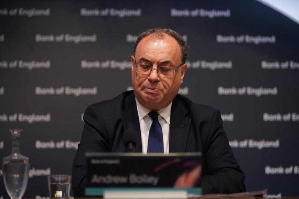 Governor of the Bank of England, Andrew Bailey, during the Bank of England’s financial stability report press conference, at the Bank of England, London (Yui Mok/PA) (PA Wire)