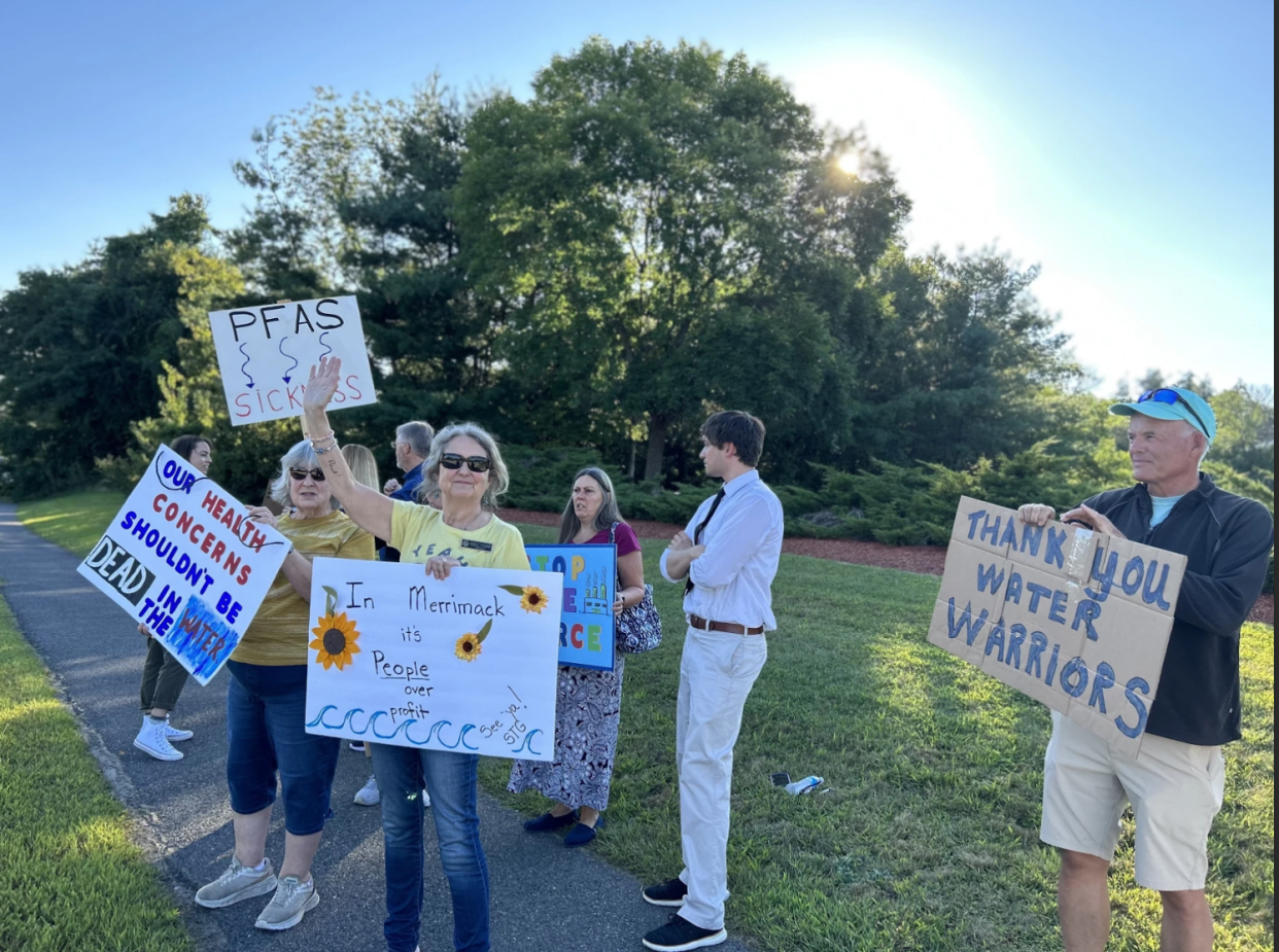 Lawmakers, advocates, and local residents gathered to celebrate Saint-Gobain's announcement that it will close its Merrimack facility, which has been connected to PFAS contamination in the area.